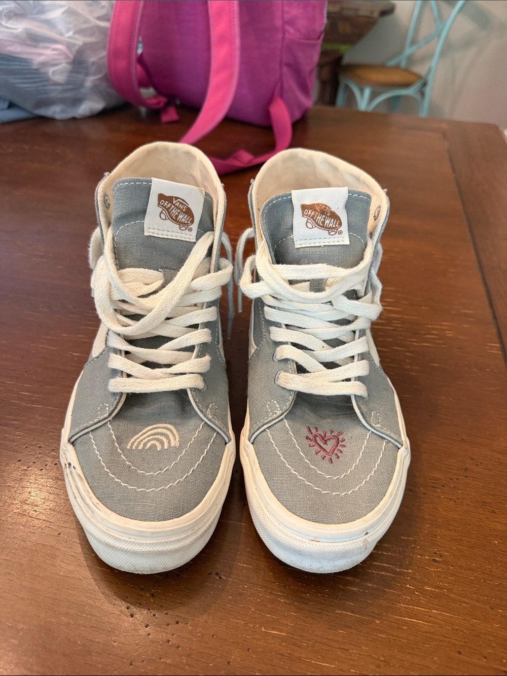 Vans women’s High-Top Sneakers in Light Green with Cream Laces